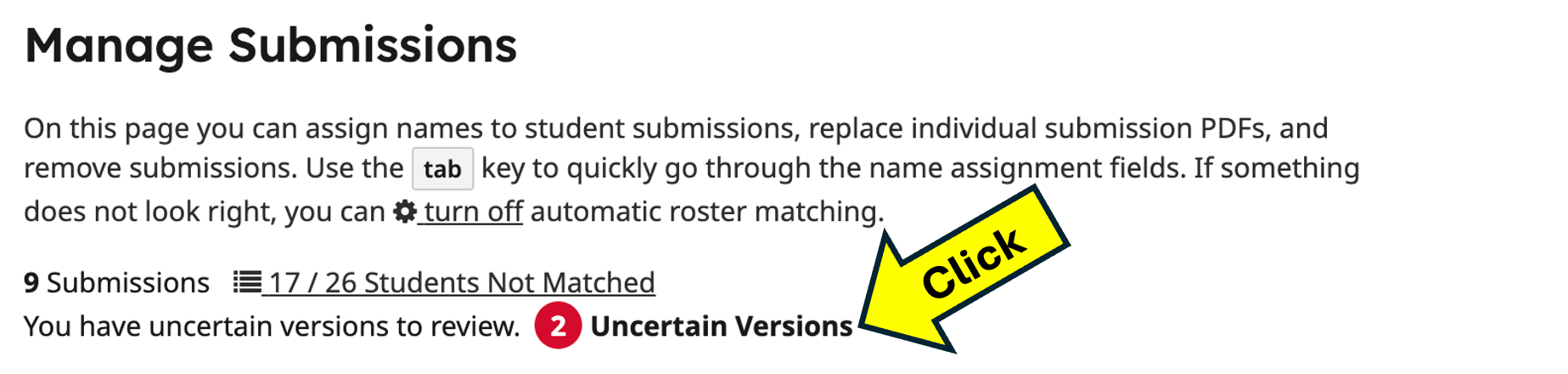 Uncertain Version Warning on Manage Submissions Page