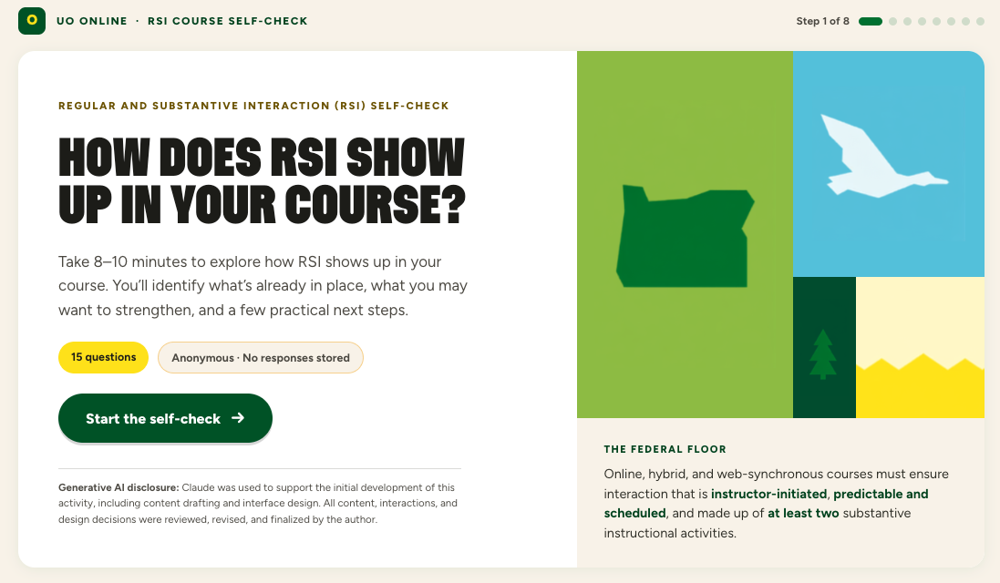 Opening screen of the RSI Course Self-Check activity..