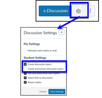 Discussion options for student settings