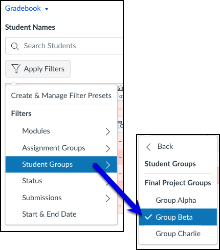 Filtering the Canvas Gradebook by Student Groups