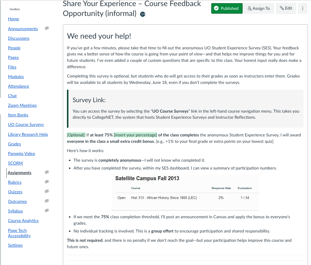 Student survey template version