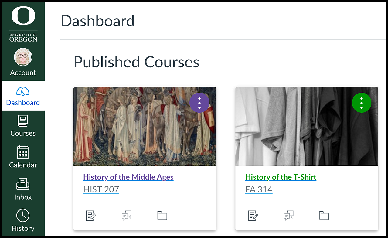 Courses in Canvas Dashboard