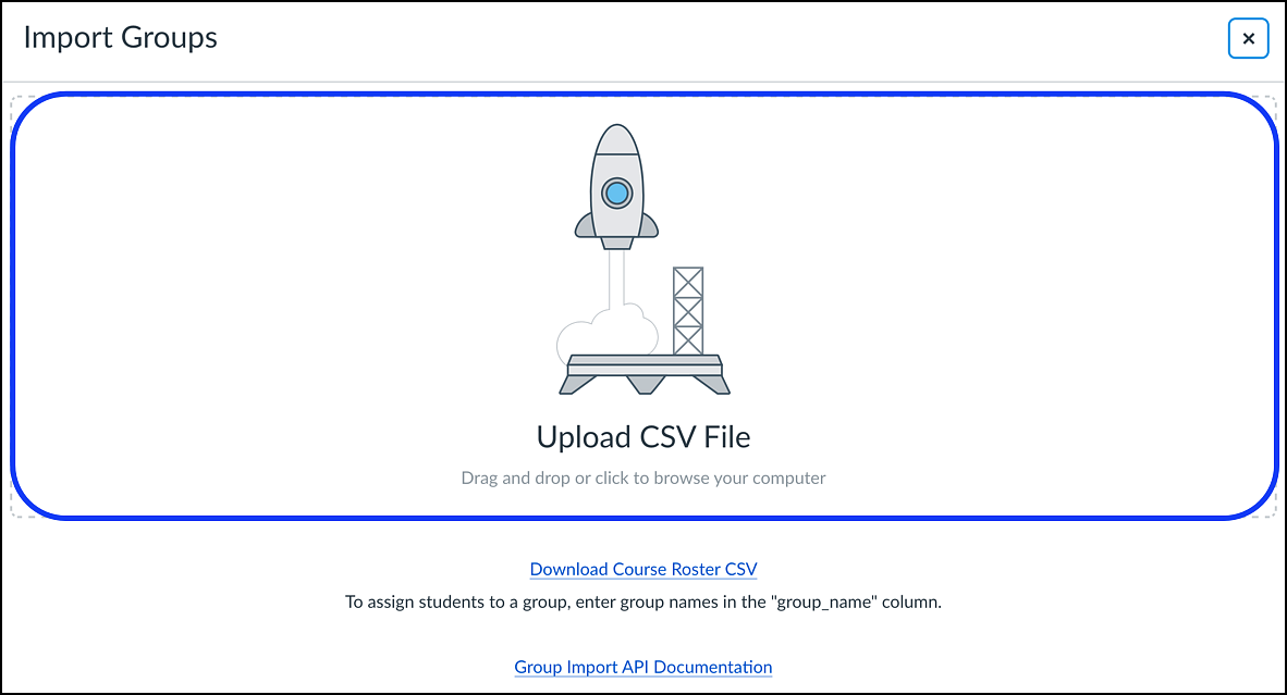 Screenshot of the Upload CSV File page on Canvas