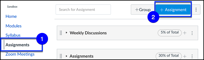 canvas assignment option in main navigation