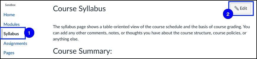 Canvas Edit Syllabus Page