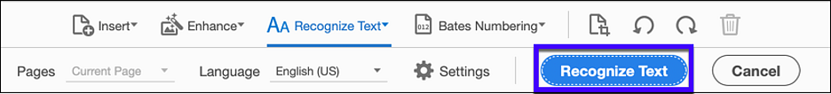 adobe acrobat recognize text button on scan and ocr ribbon