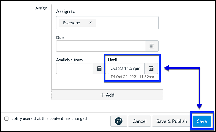 setting until date in canvas for perusall assignment