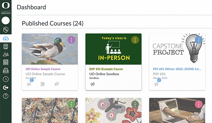 Image of Canvas Dashboard with Course Card tiles