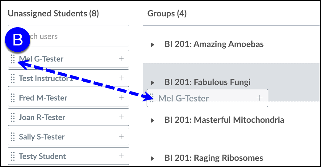 Canvas drag students to groups
