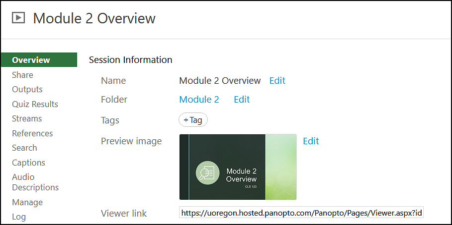 Panopto Canvas Video with a Preview Image 