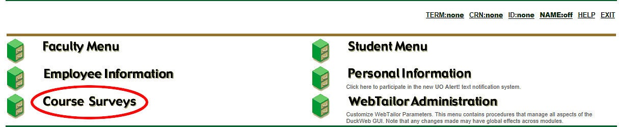 Course Surveys link in DuckWeb