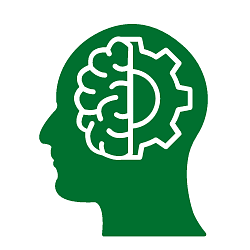 Icon of human head with half brain/gear