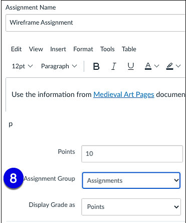 adding an assignment to an assignment group when creating the assignment