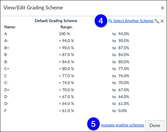 Canvas select or manage grading schemes