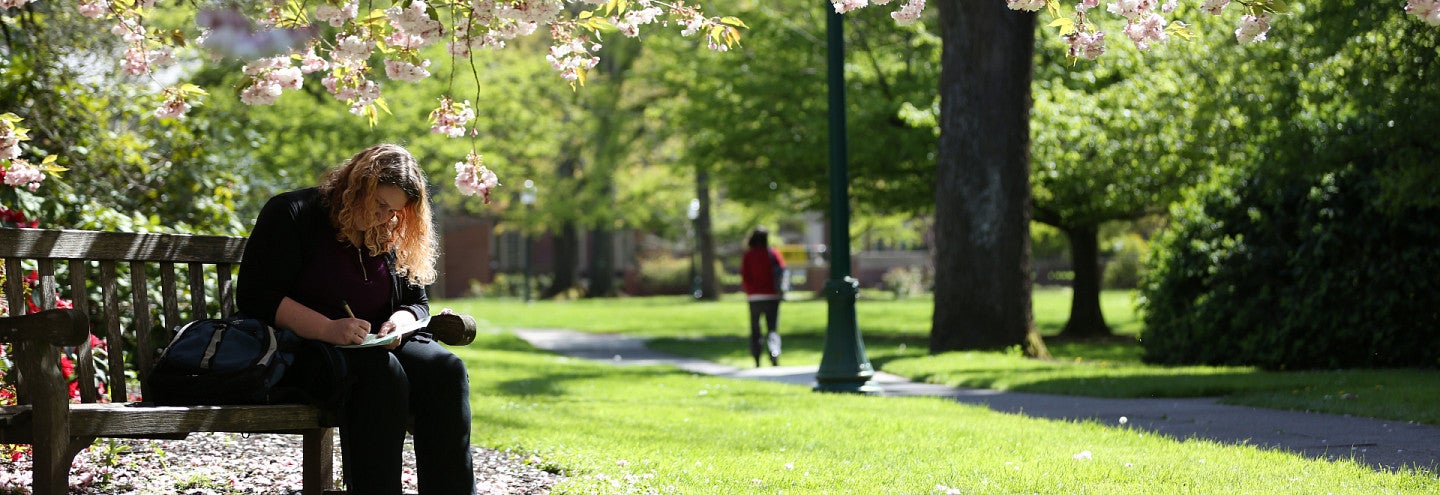 person sitting on campus