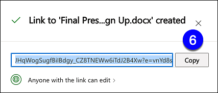 copy link to shared document on onedrive