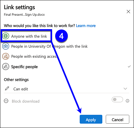Link settings anyone with the link can edit