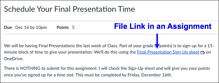 OneDrive Document Linked in Canvas Assignment