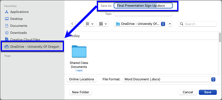 Save word document to onedrive