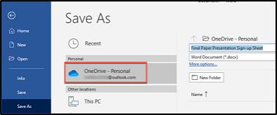 Save document to OneDrive on PC
