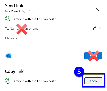 OneDrive send link & copy link