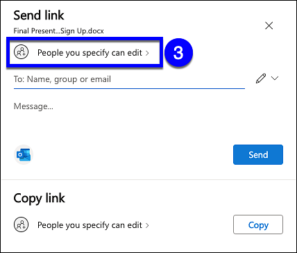 Send link option people you specify can edit