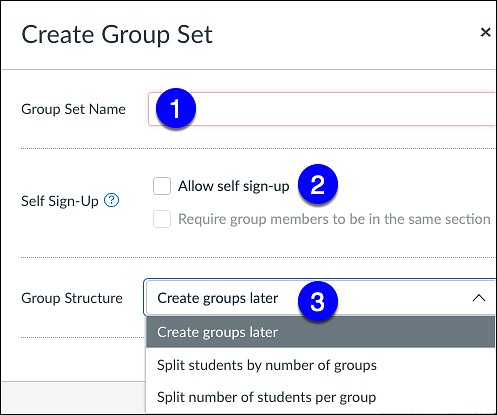 Canvas Create Group Set setup