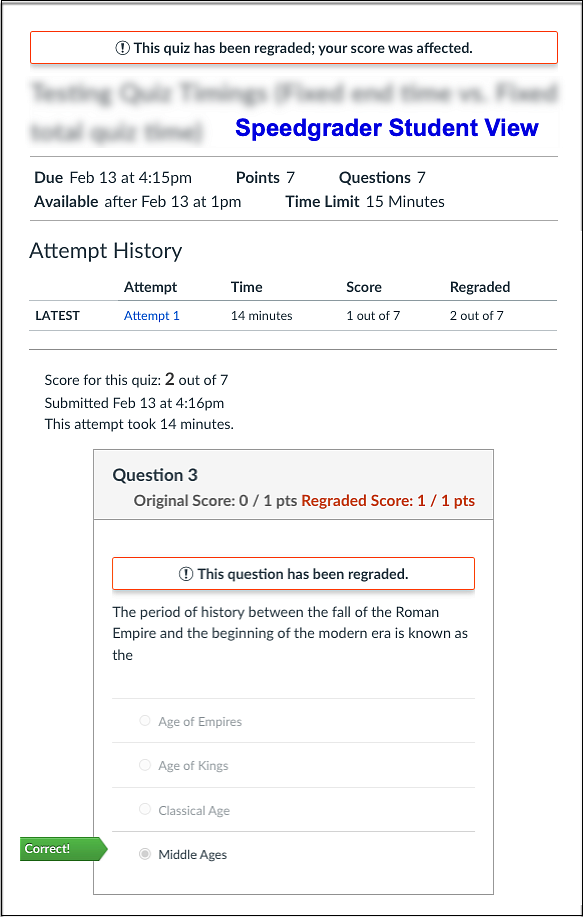 regraded question alert in speedgrader student view