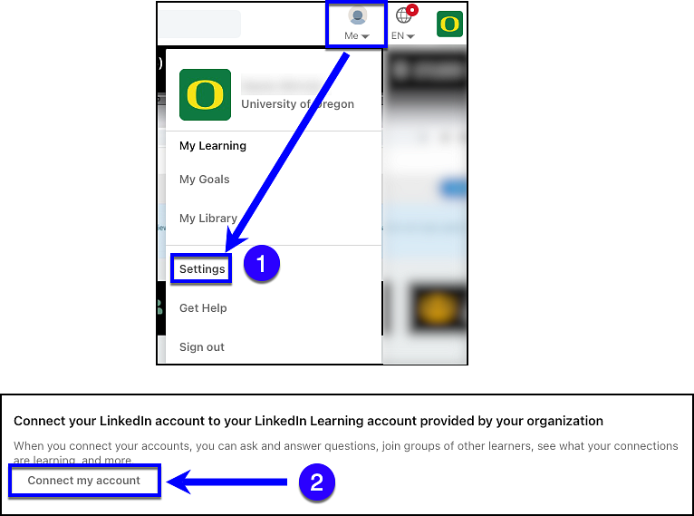 LinkedIn Learning Connect my account option in profile settings