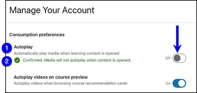 LinkedIn Learning manage your account settings for autoplay