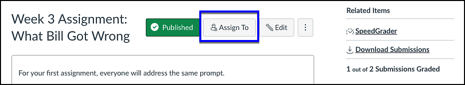 Canvas Assignment assign to option next to edit button