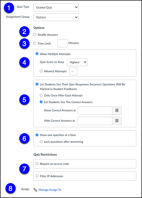 Canvas Quiz Settings