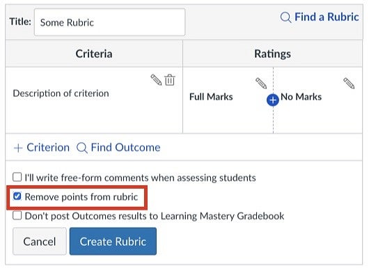 Remove points in Canvas's rubric designer