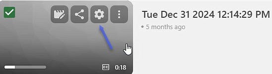 Settings menu for copying panopto video