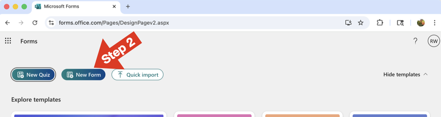 Setup Step 2 - Click the New Form Button