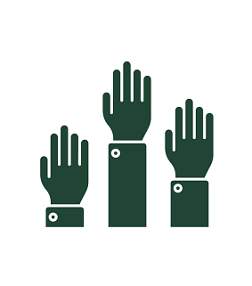 Icon featuring three raised hands