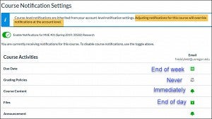 Course Notification Setting Options