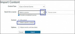Import Content Screen Options
