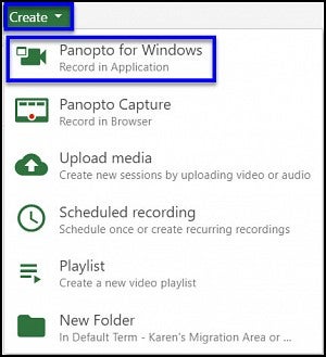 Create new video options window in Panopto