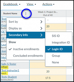 Canvas gradebook student name column
