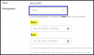 Participation Settings window in Canvas