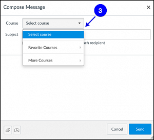 Canvas compose email select course dropdown menu