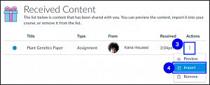 Canvas received content import content