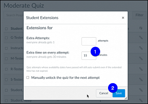 Canvas Moderate Quiz Student Extensions
