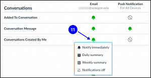 setting email preferences in canvas