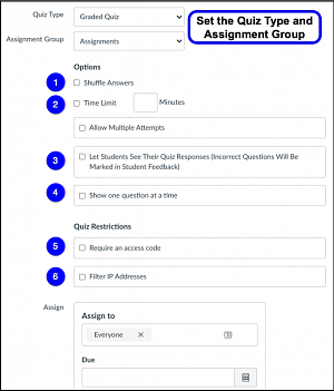 canvas quiz options when creating new quiz