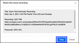 canvas zoom copy cloud recording to share via announcement, email, or on a canvas page