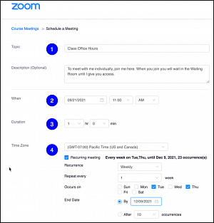 zoom meeting set-up options