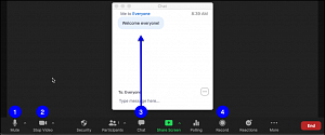 Zoom meeting with bottom of screen menu options displayed