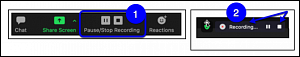Zoom pause and stop recording option buttons